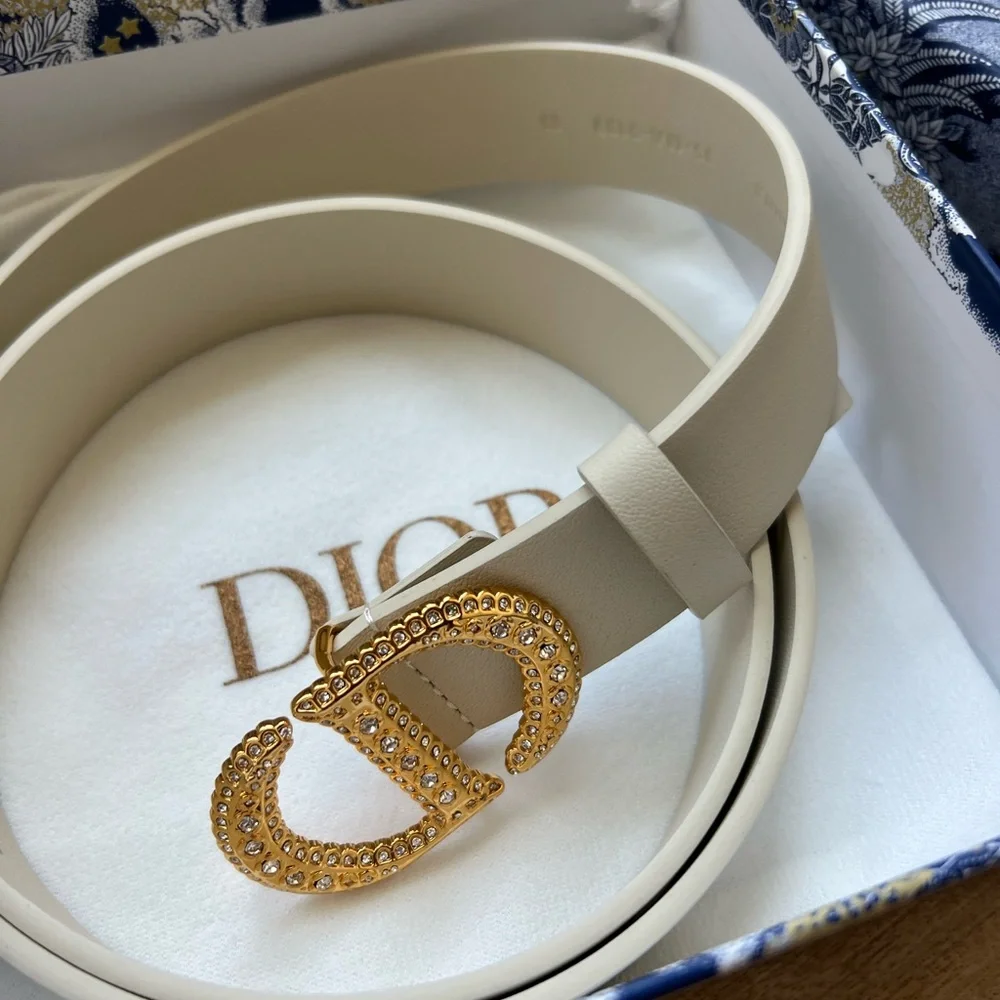 Christian Dior CD Crystal Belt | Cream Leather | Size 85 | - Picture 8 of 8